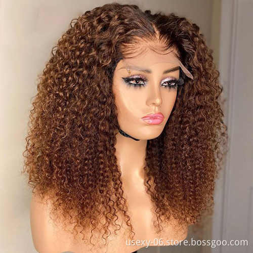 Usexy original himan hair ombre lace front wigs kinky curly natural brown human hair 6x6 hd lace closure wigs for black women